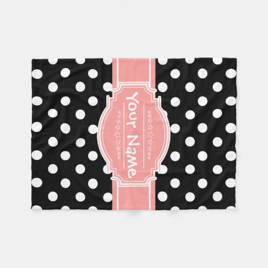 白黒水玉模様のコーラパーソナライズされたー名 フリースブランケット (正面(横))
