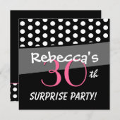 白黒水玉模様のサプライズ誕生パーティー 招待状 (正面/裏面)