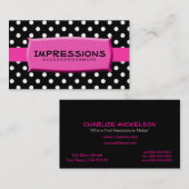 白黒水玉模様のショッキングピンクの名札 名刺 (正面/裏面)