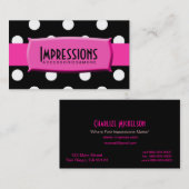 白黒水玉模様のショッキングピンクの名札 名刺 (正面/裏面)