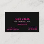 白黒水玉模様のショッキングピンクの名札 名刺 (裏面)