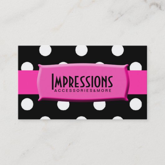 白黒水玉模様のショッキングピンクの名札 名刺 (正面)