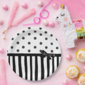 白黒水玉模様のストライプのな紙皿 ペーパープレート (パーティー)