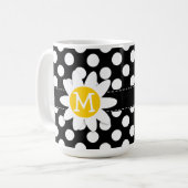 白黒水玉模様のデイジー コーヒーマグカップ (正面左)