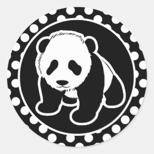 白黒水玉模様のパンダ ラウンドシール