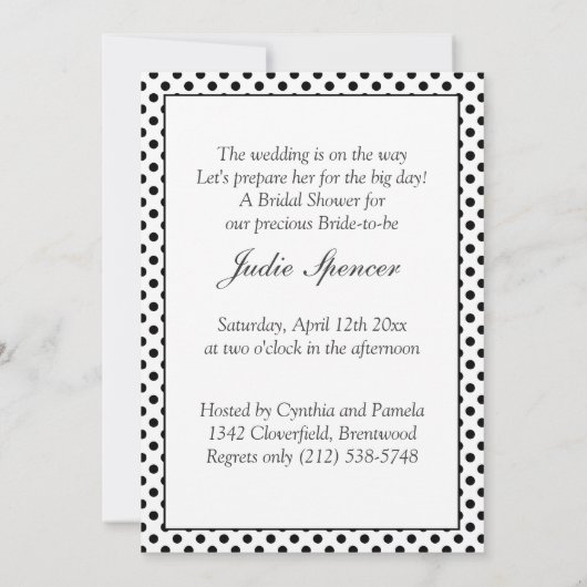 白黒水玉模様のブライダルシャワーの招待状 招待状 (裏面)