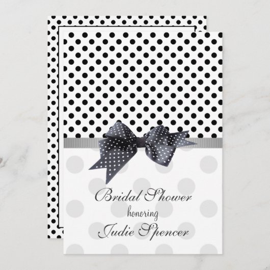 白黒水玉模様のブライダルシャワーの招待状 招待状 (正面/裏面)