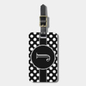 白黒水玉模様のモノグラムのな荷物のラベル ラゲッジタグ (正面縦)