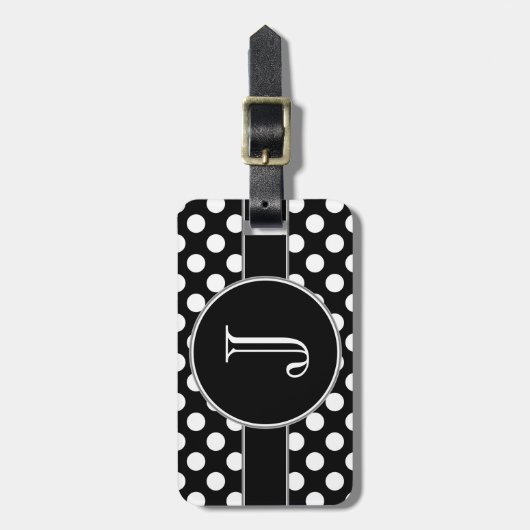 白黒水玉模様のモノグラムのな荷物のラベル ラゲッジタグ (正面縦)