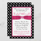 白黒水玉模様の第30誕生日の招待状 招待状 (正面/裏面)