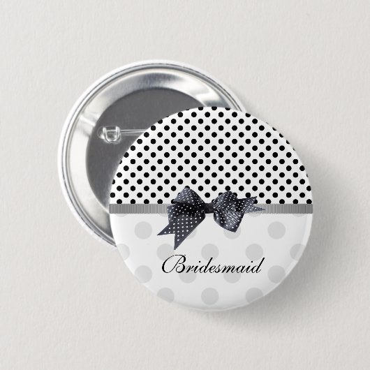 白黒水玉模様の結婚式の新婦付添人 缶バッジ (正面&裏面)