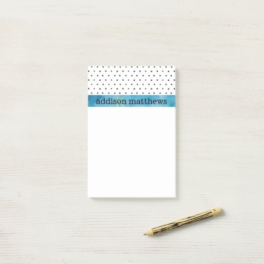 白黒水玉模様の青の水彩画 ポストイット (デスク上)