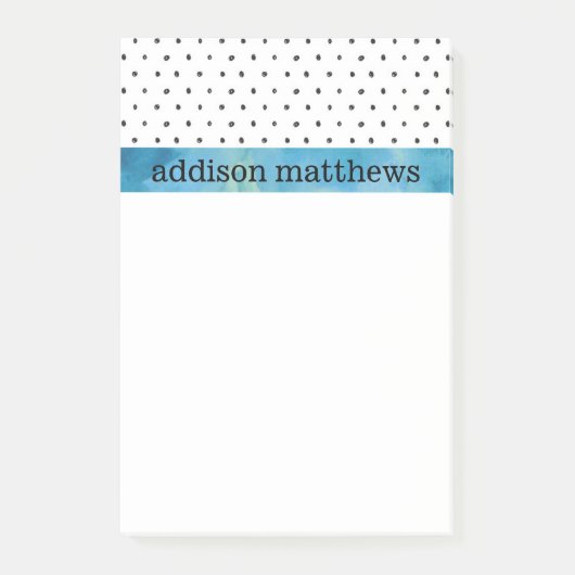 白黒水玉模様の青の水彩画 ポストイット (正面)