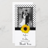 白黒水玉模様ひまわり結婚の花 サンキューカード (正面/裏面)