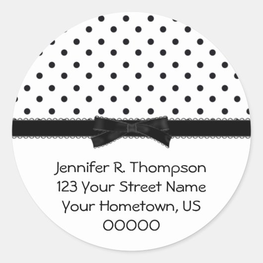 白黒水玉模様アドレスのシール ラウンドシール (正面)