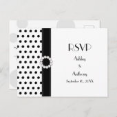 白黒水玉模様ウェディングRSVPポストカード インビテーションポストカード (正面/裏面)