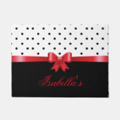 白黒水玉模様エレガントの赤いおじぎパーソナライズ ドアマット (正面)