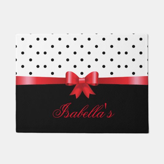 白黒水玉模様エレガントの赤いおじぎパーソナライズ ドアマット (正面)