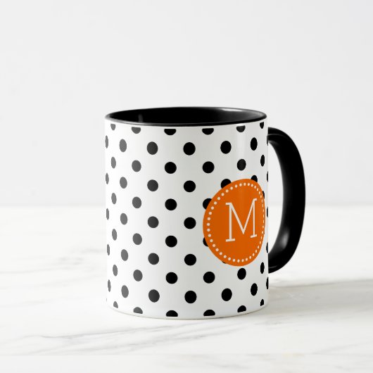 白黒水玉模様オレンジアクセント マグカップ (正面右)