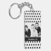 白黒水玉模様カスタム写真と文字 キーホルダー (正面左)