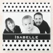 白黒水玉模様カスタム写真 ガラスコースター (正面)