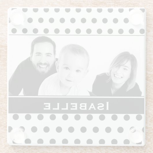 白黒水玉模様カスタム写真 ガラスコースター (裏面)