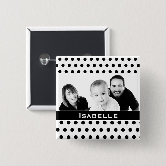 白黒水玉模様カスタム写真 缶バッジ (正面&裏面)