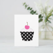 白黒水玉模様カップケーキとピンクさくらんぼ ポストカード (スタンド正面)