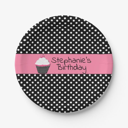 白黒水玉模様カップケーキ紙プレート ペーパープレート (正面)