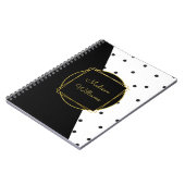 白黒水玉模様カラーブロック（名前あり） ノートブック (左側)