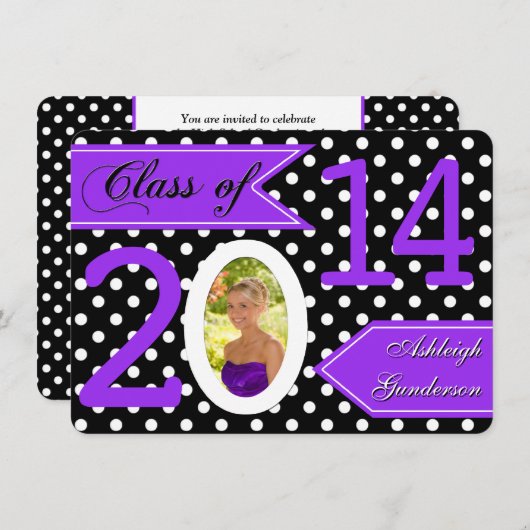 白黒水玉模様クラス2014フォト招待状 招待状 (正面/裏面)