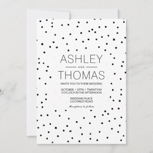 白黒水玉模様シンプルシック結婚ズ 招待状 (正面)