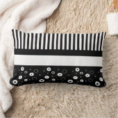 白黒水玉模様ストライプの抽象芸術枕 ランバークッション (ブランケット)