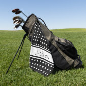 白黒水玉模様ストライプスクリプト名 ゴルフタオル (グリーン)