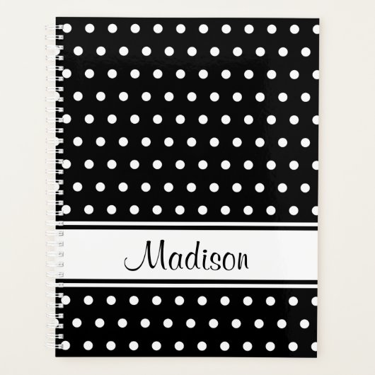 白黒水玉模様ストライプスクリプト名 プランナー手帳 (正面)