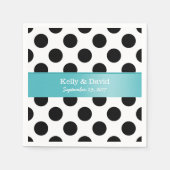 白黒水玉模様ターコイズ結婚リボン スタンダードカクテルナプキン (正面)