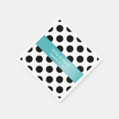 白黒水玉模様ターコイズ結婚リボン スタンダードカクテルナプキン (角)