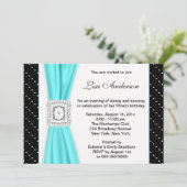 白黒水玉模様ティール(緑がかった色)ダイヤモンド50誕生日 招待状 (スタンド正面)