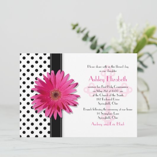 白黒水玉模様デイジー確認 招待状 (スタンド正面)