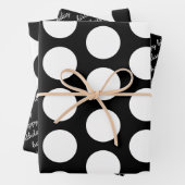 白黒水玉模様ハッピーバースデー ラッピングペーパーシート (インサイチュ)