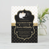 白黒水玉模様ハロウィーン誕生日 招待状 (スタンド正面)