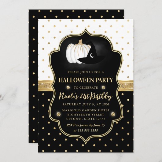 白黒水玉模様ハロウィーン21日 招待状 (正面/裏面)