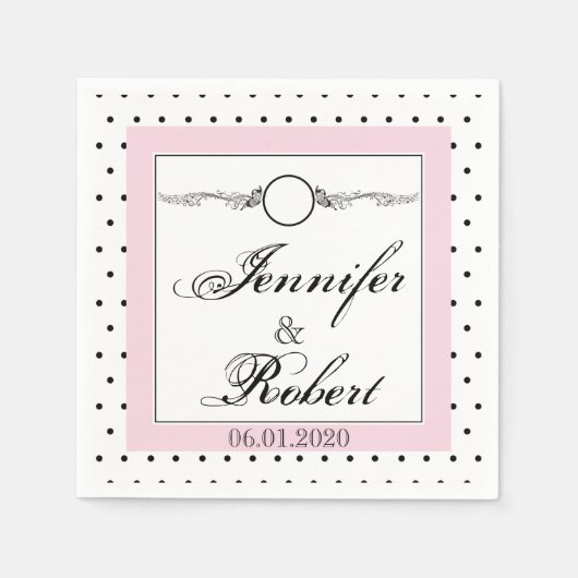 白黒水玉模様バタフライ結婚ズナプキン スタンダードカクテルナプキン (正面)