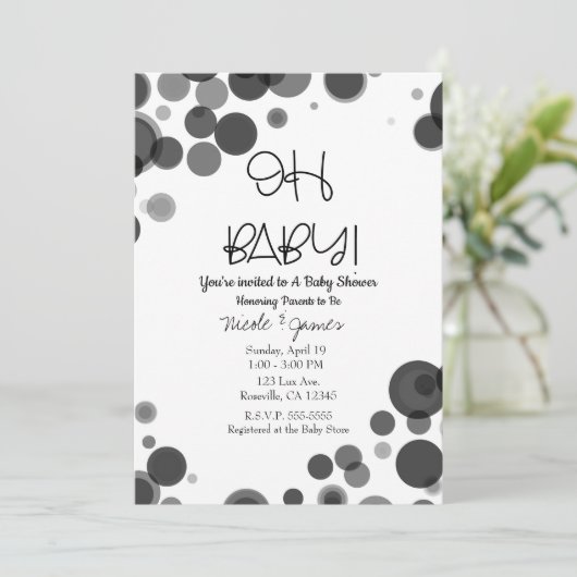 白黒水玉模様バブルOHベビーシャワー 招待状 (スタンド正面)