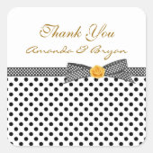 白黒水玉模様バラありがとうステッカー スクエアシール (正面)