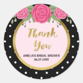 白黒水玉模様バラサンキューブライダルシャワー ラウンドシール (正面)