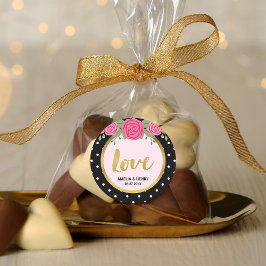 白黒水玉模様バラ結婚ズラブ ラウンドシール