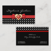 白黒水玉模様パターンと赤い弓と宝石 名刺 (正面/裏面)