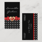 白黒水玉模様パターンと赤い弓と宝石 名刺 (正面/裏面)