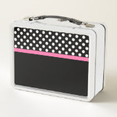 白黒水玉模様パターンピンクボウ名 メタルランチボックス (裏面)